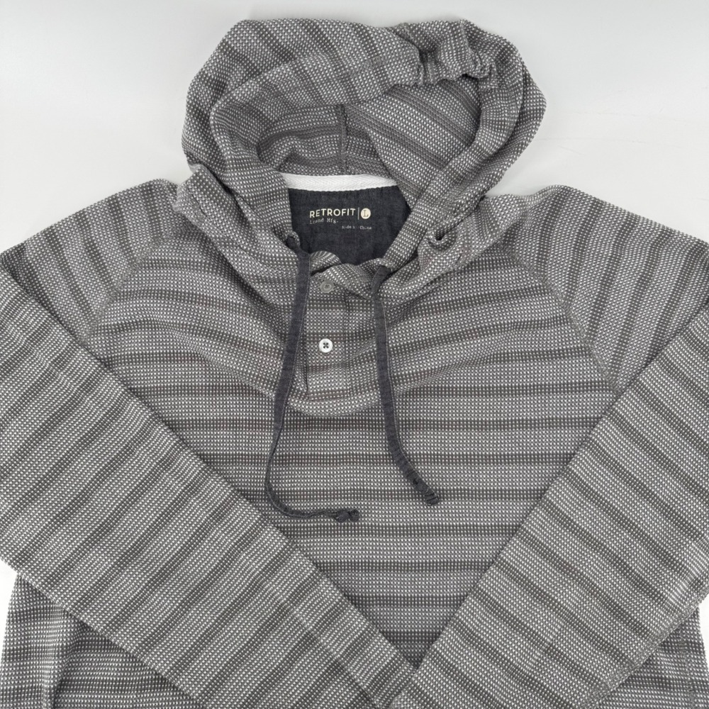 Retrofit Hoodie Mens L Heritage Striped Waffle Henley Pullover Gray Long Sleeve